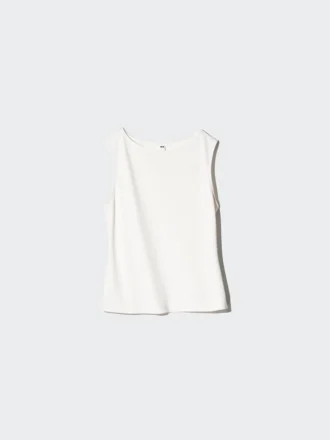 Dames T-shirt van crêpe jersey met boothals en zonder mouwen