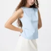 Dames T-shirt zonder mouwen met gerimpelde boord en boothals