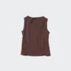 Dames T-shirt zonder mouwen met gerimpelde boord en boothals
