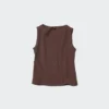 Dames T-shirt zonder mouwen met gerimpelde boord en boothals