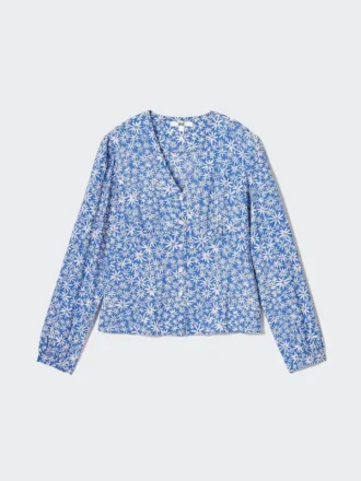Damesblouse met print, V-hals en Longsleeves