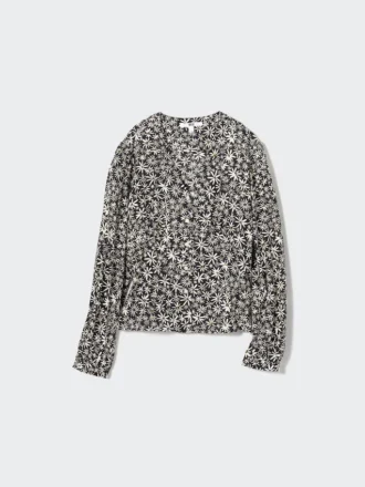 Damesblouse met print, V-hals en Longsleeves