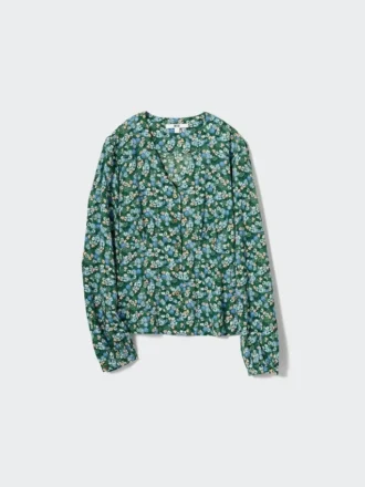Damesblouse met print, V-hals en Longsleeves