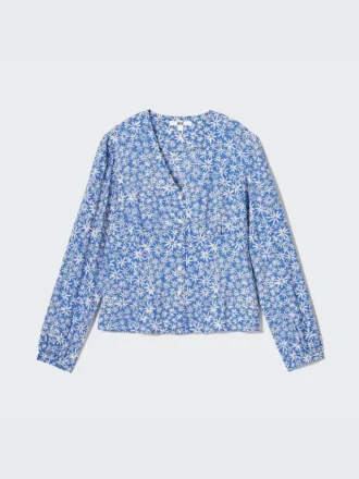 Damesblouse met print, V-hals en Longsleeves