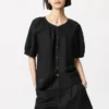 Damesblouse met volumineuze mouwen van linnenmix