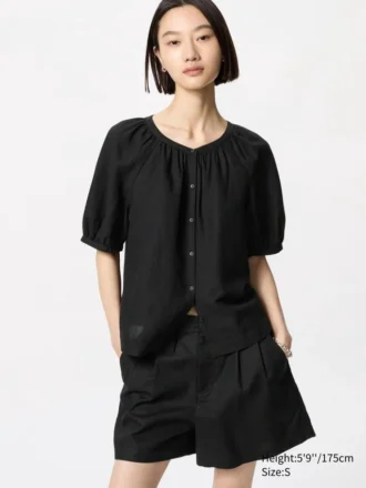 Damesblouse met volumineuze mouwen van linnenmix