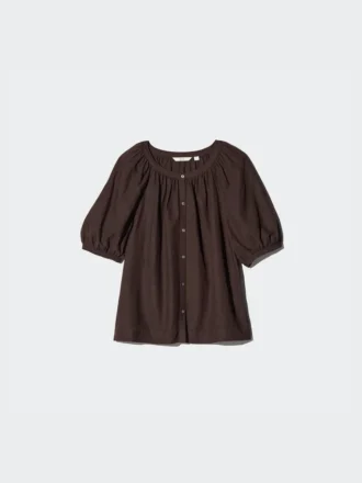 Damesblouse met volumineuze mouwen van linnenmix