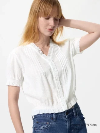 Damesblouse van katoen met V-hals