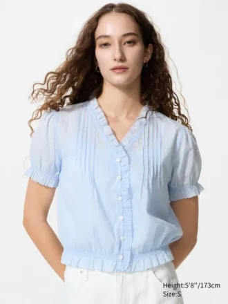 Damesblouse van katoen met V-hals