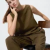 Damesblouse van linnenmix | Mouwloos