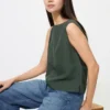 Damesblouse van linnenmix | Mouwloos
