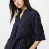 Damesblouse van rayon met skipperkraag en 3/4 mouwen | Gestreepte