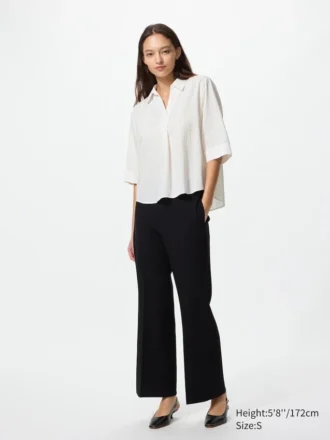Damesblouse van rayon met skipperkraag en 3/4 mouwen | Gestreepte