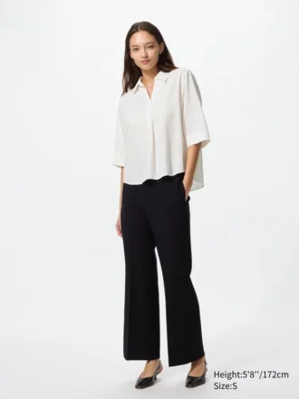 Damesblouse van rayon met skipperkraag en 3/4 mouwen | Gestreepte
