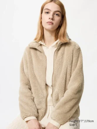 Damesjas met volledige ritssluiting van donzig fleece