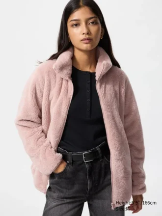 Damesjas met volledige ritssluiting van donzig fleece