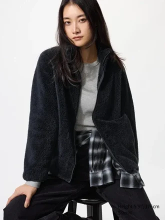 Damesjas met volledige ritssluiting van donzig fleece
