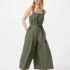Damesjumpsuit van linnenmix met plooien | Gestreepte