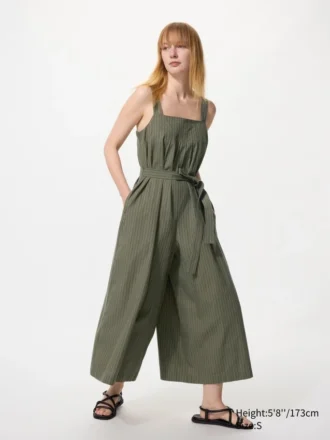 Damesjumpsuit van linnenmix met plooien | Gestreepte