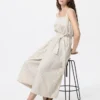 Damesjumpsuit van linnenmix met plooien | Gestreepte