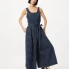 Damesjumpsuit van linnenmix met plooien | Gestreepte