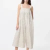 Damesjumpsuit van linnenmix met plooien | Gestreepte
