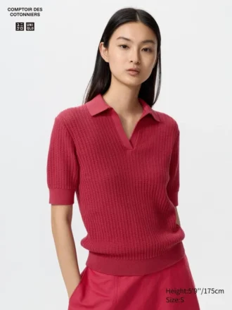 Dameskatoenen Pointelle Skipper-polotrui