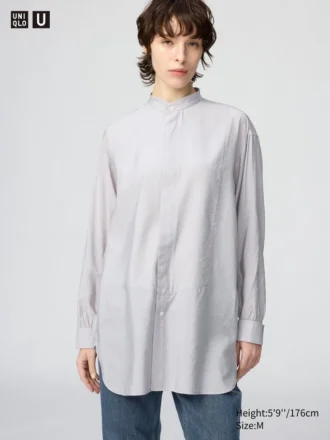 Damesoverhemd met opstaande kraag | Longsleeves