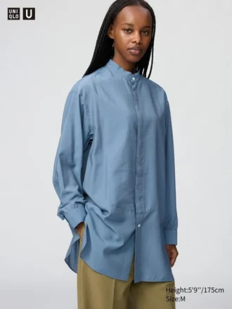 Damesoverhemd met opstaande kraag | Longsleeves