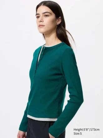 Geribd Henley-T-shirt voor dames