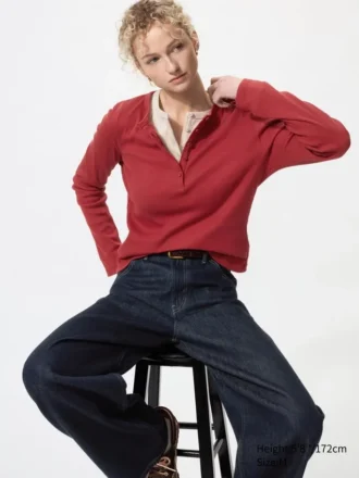 Geribd Henley-T-shirt voor dames