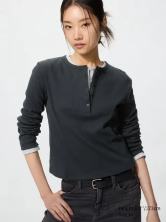 Geribd Henley-T-shirt voor dames