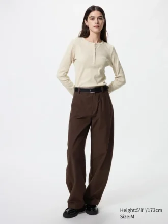 Geribd Henley-T-shirt voor dames