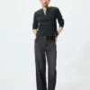 Geribd Henley-T-shirt voor dames