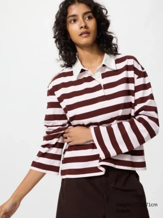 Gewassen katoen poloshirt voor dames | Gestreepte