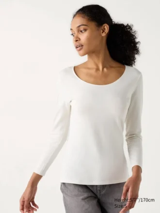 HEATTECH katoen T-shirt voor dames | Extra warm | Ronde hals