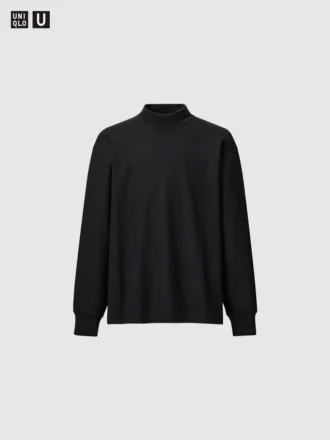 Heren T-shirts met longsleeves en geborstelde jersey en hoge kraag
