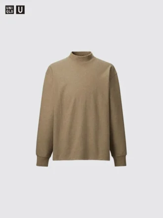 Heren T-shirts met longsleeves en geborstelde jersey en hoge kraag