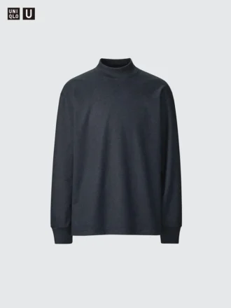 Heren T-shirts met longsleeves en geborstelde jersey en hoge kraag