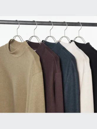 Heren T-shirts met longsleeves en geborstelde jersey en hoge kraag