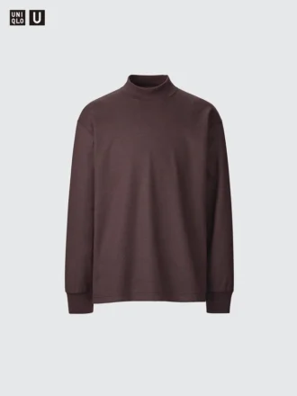 Heren T-shirts met longsleeves en geborstelde jersey en hoge kraag