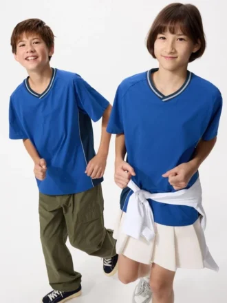 Kids DRY-EX T-shirt met V-hals | Tweekleurig