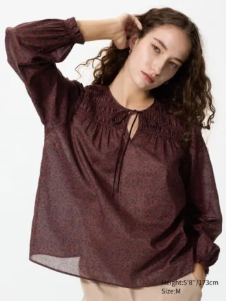 Lichte katoenen blouse met plooien voor dames | Print