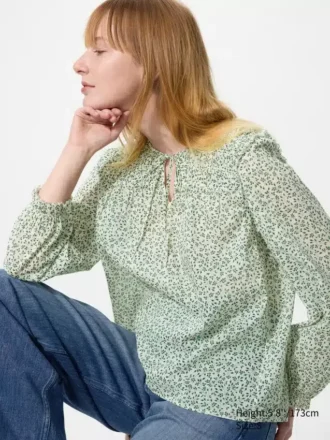 Lichte katoenen blouse met plooien voor dames | Print