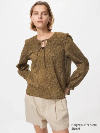 Lichte katoenen blouse met plooien voor dames | Print
