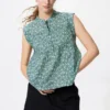 Lichte katoenen blouse met plooitjes voor dames | Mouwloos | Print