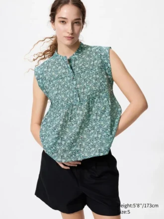 Lichte katoenen blouse met plooitjes voor dames | Mouwloos | Print