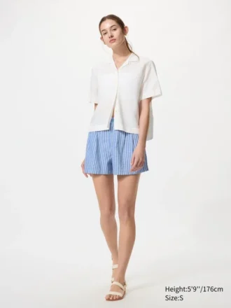 Linnen-katoenen Shorts voor dames | Gestreepte