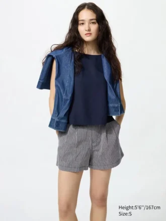 Linnen-katoenen Shorts voor dames | Gestreepte | 2,5″