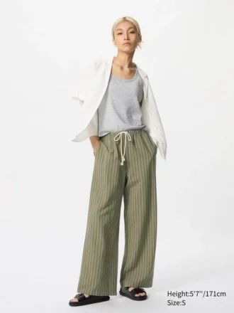 Linnenmix Easy-broek voor dames | Gestreepte